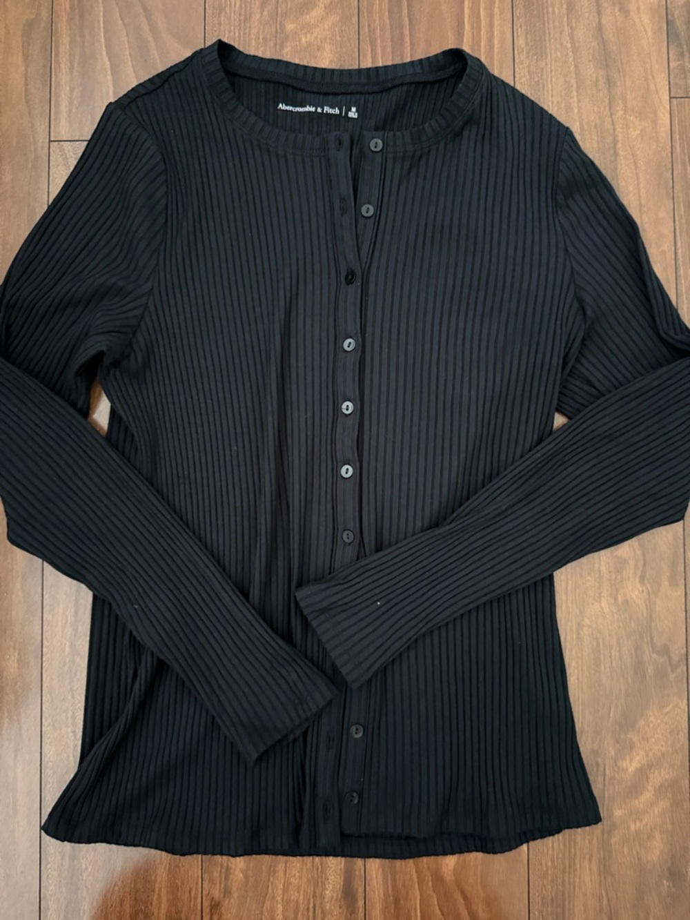 Abercrombie & Fitch Black Ribbed Long Sleeve Button Cardigan
